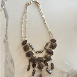 Banana Republic Dark Brown Stone Necklace Silver Chain